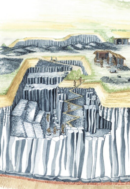 Darstellung eines mittelalterlichen Steinbruchs im Basaltlavaabbau von ca. 450 n. Chr. - 14./15. Jahrhundert (ohne Datum).