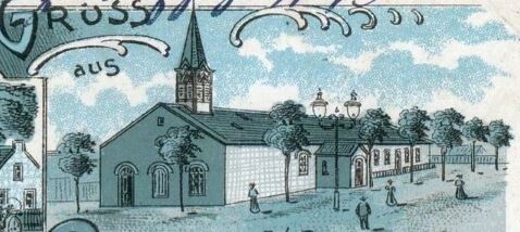 Der Ausschnitt einer historischen Postkarte von 1905 zeigt den Vorgängerbau der Kirche St. Josef in Porz.
