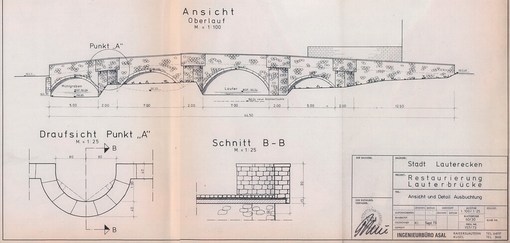 Plan der restaurierten Lauterbrücke vom September (1973).