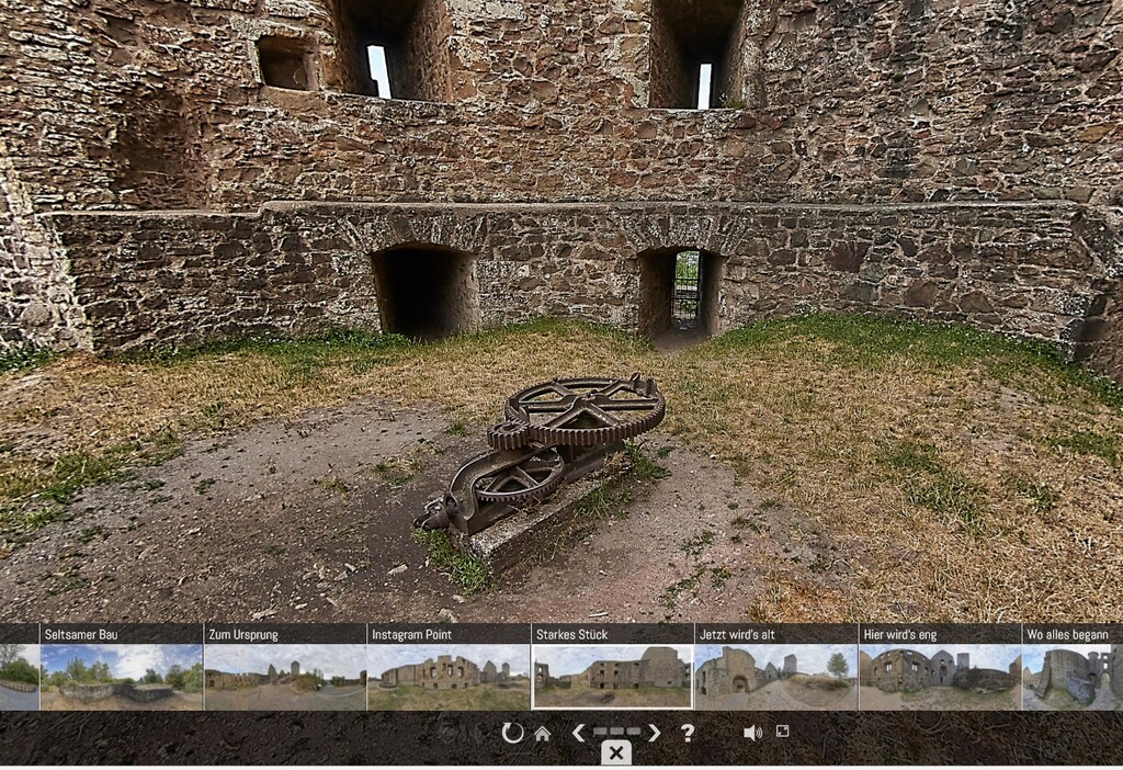 Virtuelle 360-Grad-Ansicht des Göpelwerks auf Burg Lichtenberg (2023)