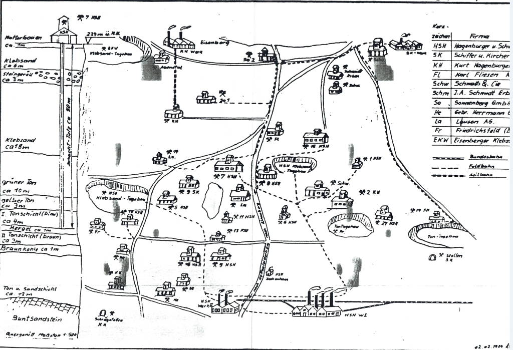 Plan mit eingezeichneten Gruben auf dem Gebiet der Stadt Eisenberg (Pfalz) (o.J.)