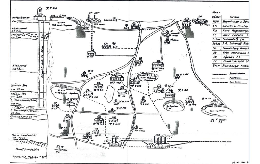 Plan mit eingezeichneten Gruben auf dem Gebiet der Stadt Eisenberg (Pfalz) (o.J.)