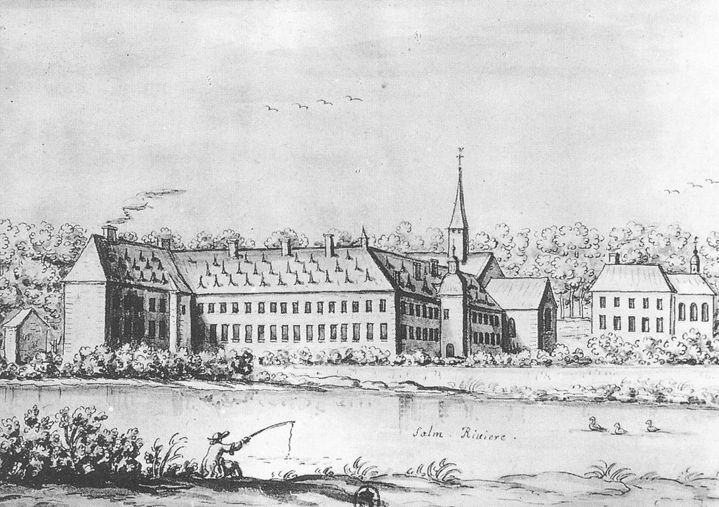 Stich der Abtei Himmerod aus dem Jahr 1799, im Vordergrund der Fluss Salm