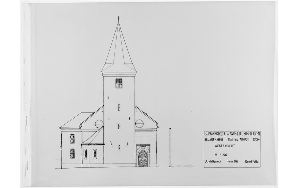 Plan der evangelischen Versöhnungskirche der Bauaufnahme Mai bis August 1984, Westansicht