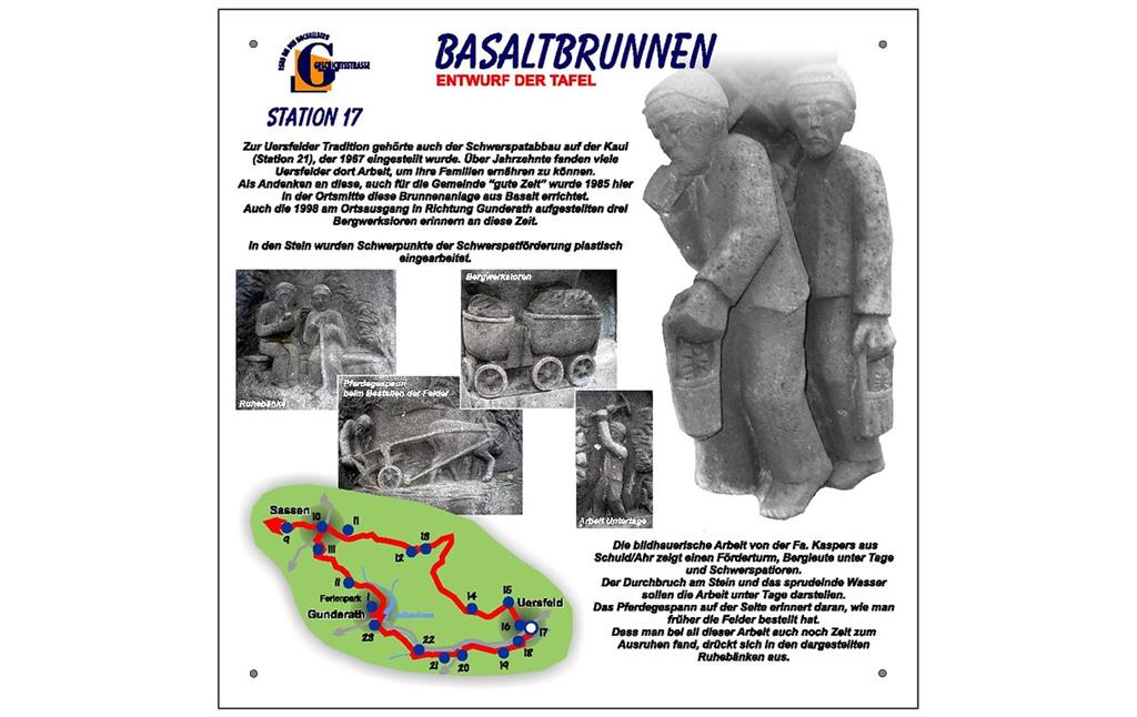 Informationstafel, Geschichtsstraße Abschnitt 1: Route Uersfeld-Gunderath, Station 17 Basaltbrunnen.