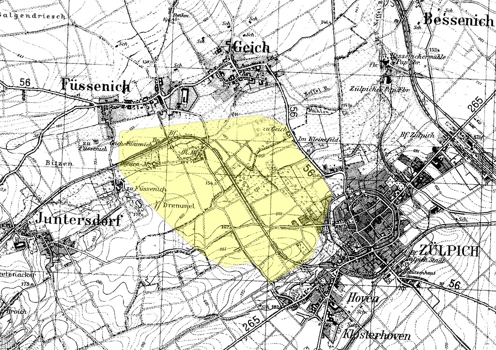 Das Gebiet der späteren Grube Victor auf der Topographischen Karte 1:25.000 von 1939 bis 1945
