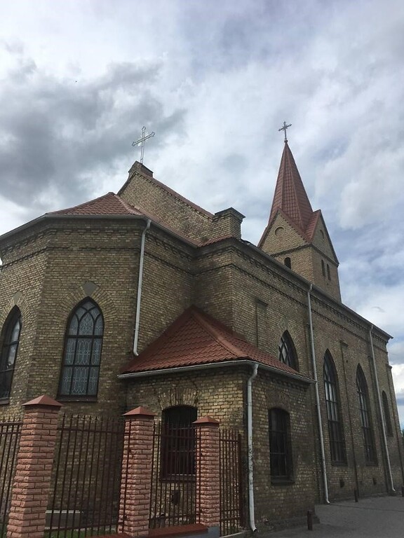 Side view of the Greek Catholic St. Josaphat Kuntsevych Church in Volodymyr-Volynskyi (2021)