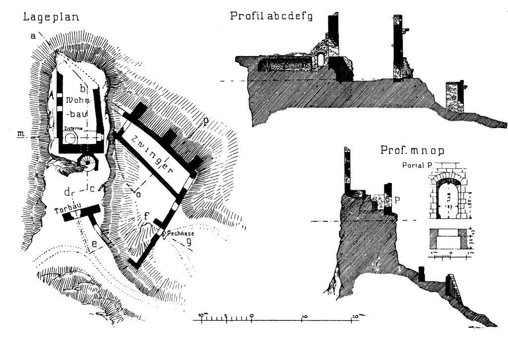 Lageplan und Profile der Burgruine Spangenberg