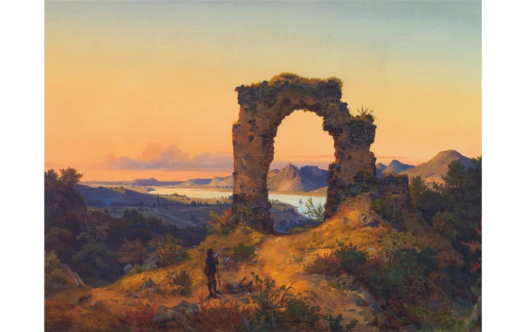 Der Rolandsbogen, Gemälde von 1834 des deutschen Landschaftsmalers der Romantik Andreas Achenbach (1815-1910).