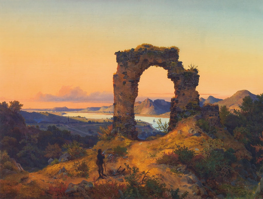 Der Rolandsbogen, Gemälde von 1834 des deutschen Landschaftsmalers der Romantik Andreas Achenbach (1815-1910).