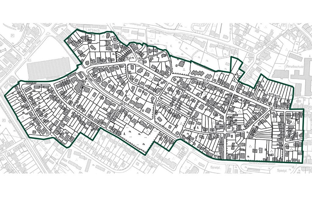 Der Plan zeigt die Gronauer Waldsiedlung in ihrer gesamten Ausdehnung, basierend auf der "Deutschen Grundkarte DGK5".