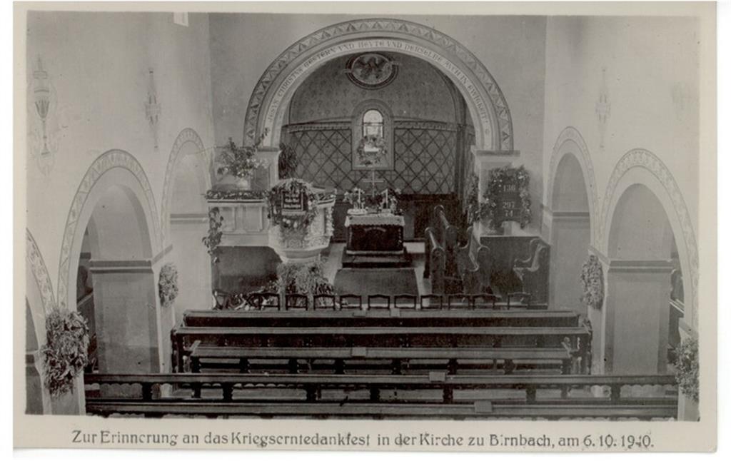 Historische Postkarte der evangelischen Kirche in Birnbach (1940)
