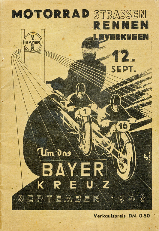 Titelseite des Programmhefts für das Motorrad-Rennen "Um das Bayerkreuz" am 12. September 1948 bei Leverkusen.