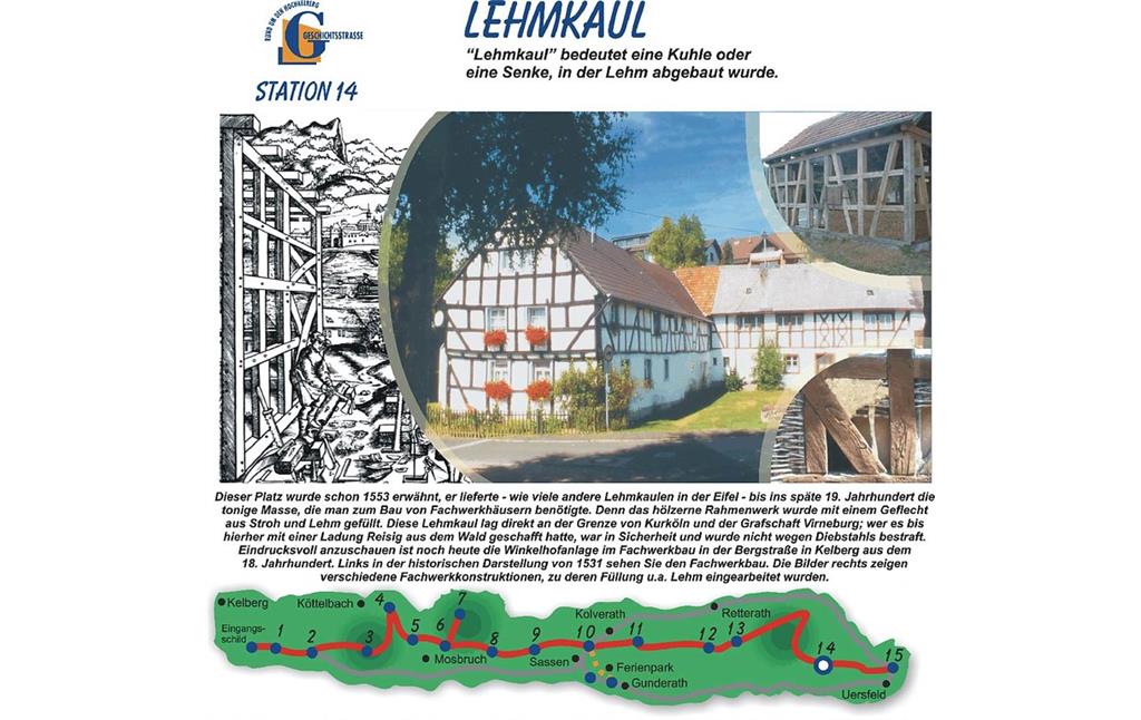 Informationstafel, Erster Abschnitt der Geschichtsstraße: Station 14 Lehmkaul.