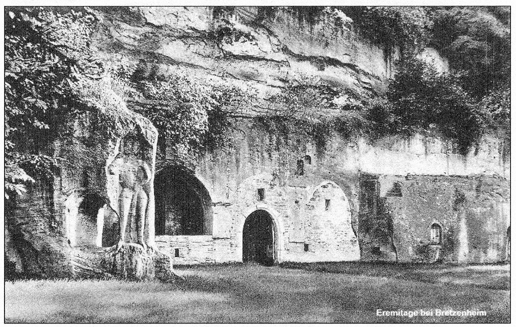 Historische Postkarte der Felseneremitage bei Bretzenheim (1940)