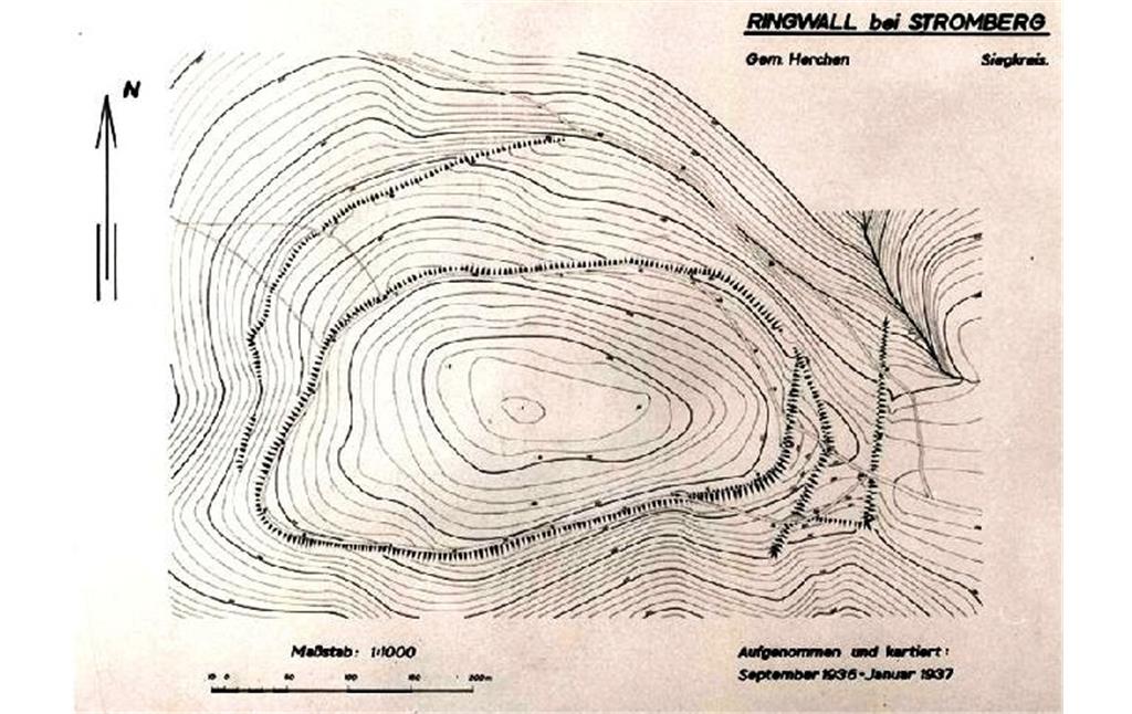 Topografischer Plan der Ringwallanlage bei Stromberg in Windeck (1937)