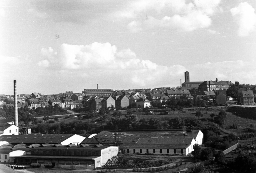 Historische Fotografie von Industriegebäuden im Strecktal in Pirmasens (um 1950)