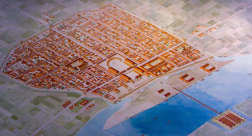 Grundriss der römischen Colonia Claudia Ara Agrippinensium, rechts im Bild das römische Kastell Divitia (2006)