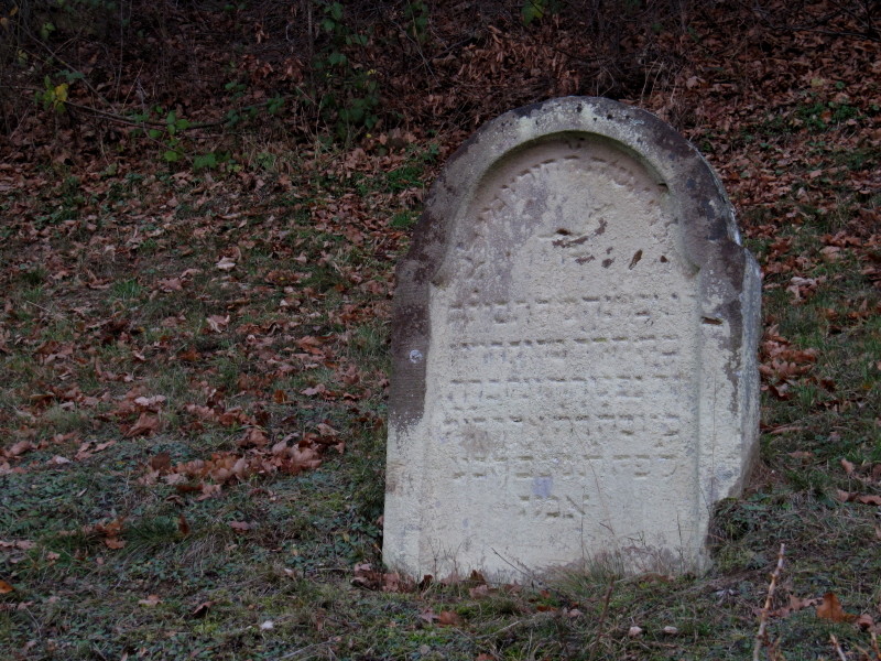 Ein Grabstein auf dem jüdischen Friedhof am Ehrlichsberg in Miehlen (2012).