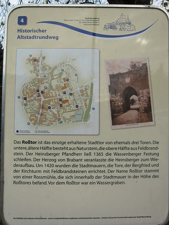 Hinweisschild zum Roßtor in Wassenberg (2012)
