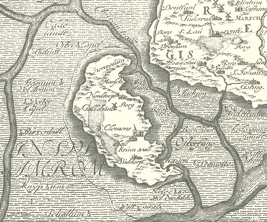 Burg Borragh  in einer Karte von Danckwerth/Mejer 1652