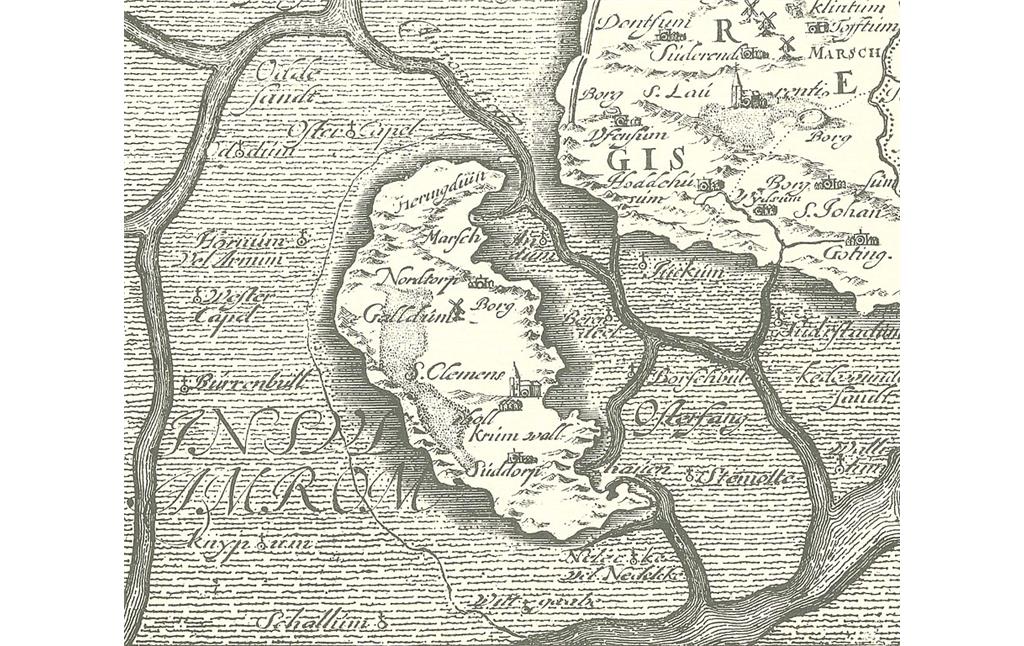 Burg Borragh  in einer Karte von Danckwerth/Mejer 1652
