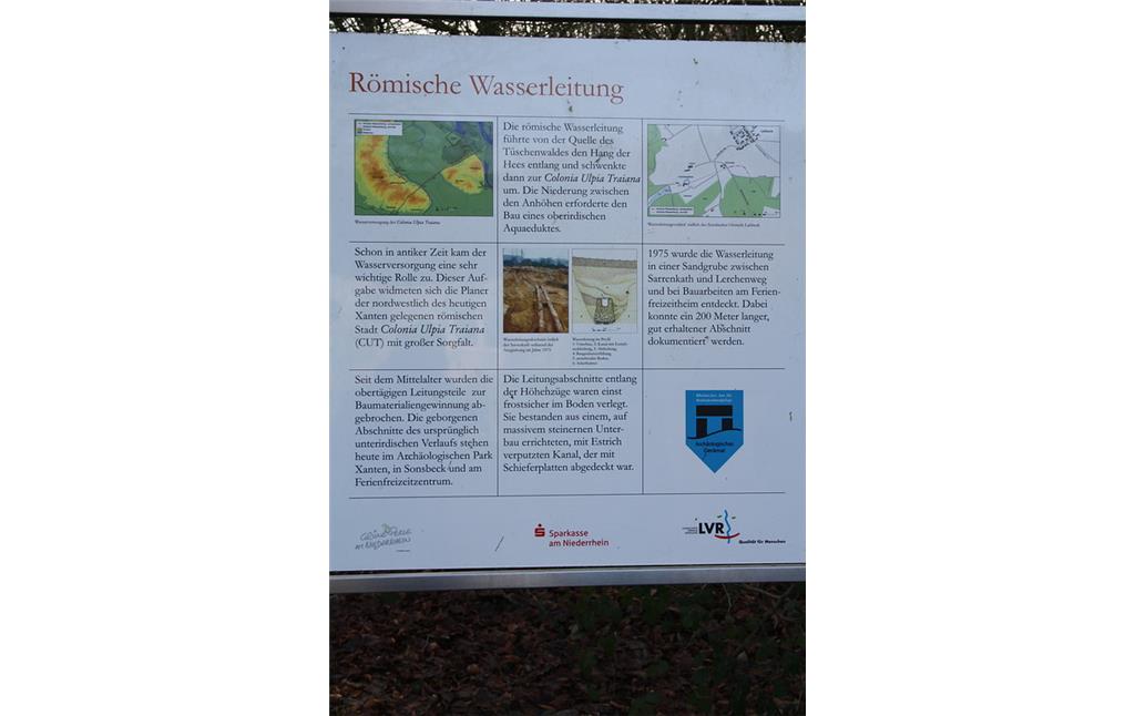 Informationstafel zur Römischen Wasserleitung am Forsthaus Hasenacker in Sonsbeck-Labbeck (2014).