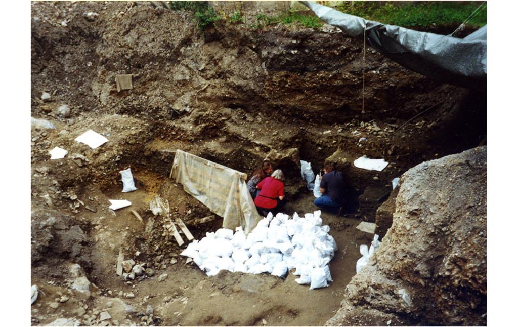 Blick auf einen Teil der erneuten Grabungen im Neandertal im Jahr 2000.