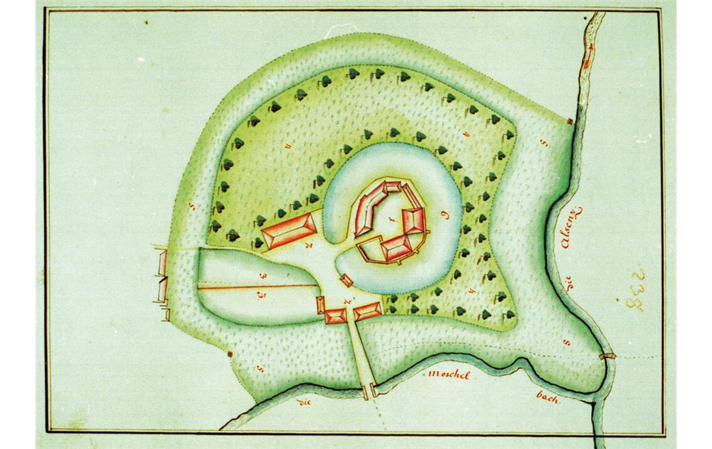 Plan Burgstelle und Schloss Imsweiler (1751)