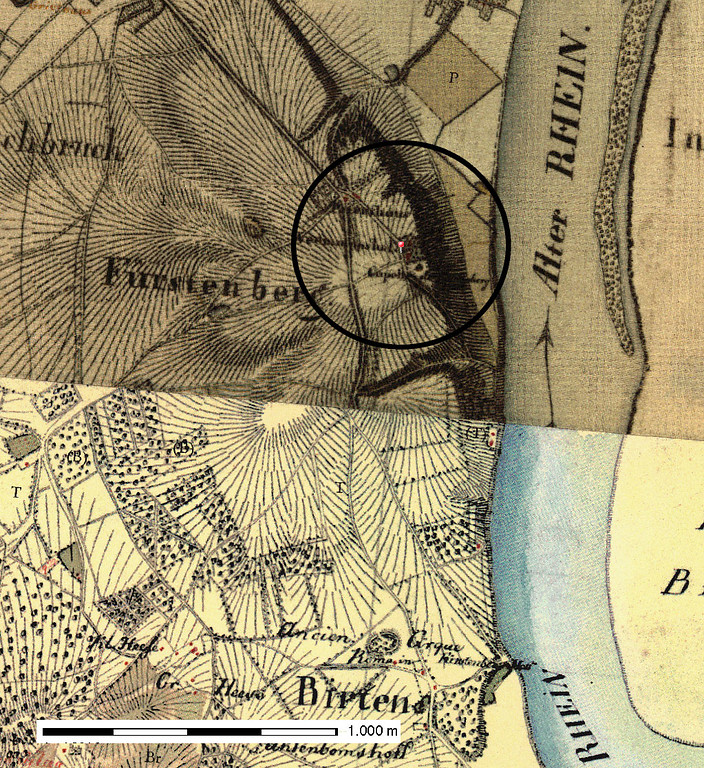 Ausschnitt der Tranchot Karte (1801-1828) mit den seinerzeit schon vorhandenen Baumbeständen auf den Parzellen und entlang der Feldwege