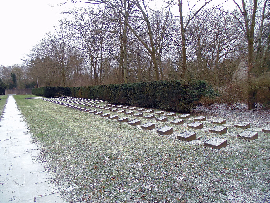 Blick von Westen aus auf das Gräberfeld für Opfer der NS-Krankenmorde auf dem Gräberfeld für deutsche und ausländische Opfer des Nationalsozialismus auf dem Westfriedhof in Köln-Vogelsang (2021).