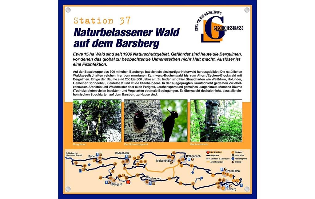 Schautafel der Geschichtsstraße Kelberg zum naturbelassenen Wald auf dem Barsberg bei Bongard (Station 37)