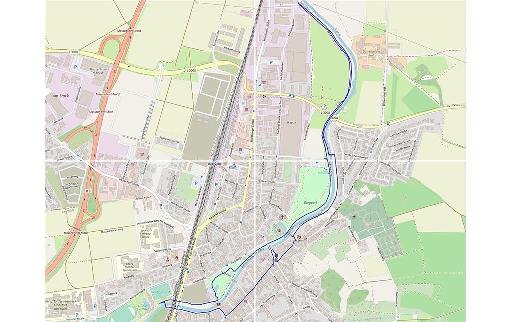 Karte der Wegeführung des Wassererlebniswegs in Bad Vilbel (2022)
