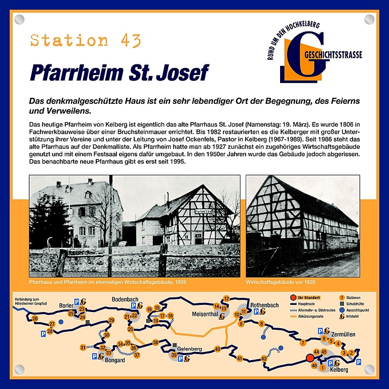 Schautafel der Geschichtsstraße Kelberg zum Pfarrheim St. Josef in Kelberg (Station 43)