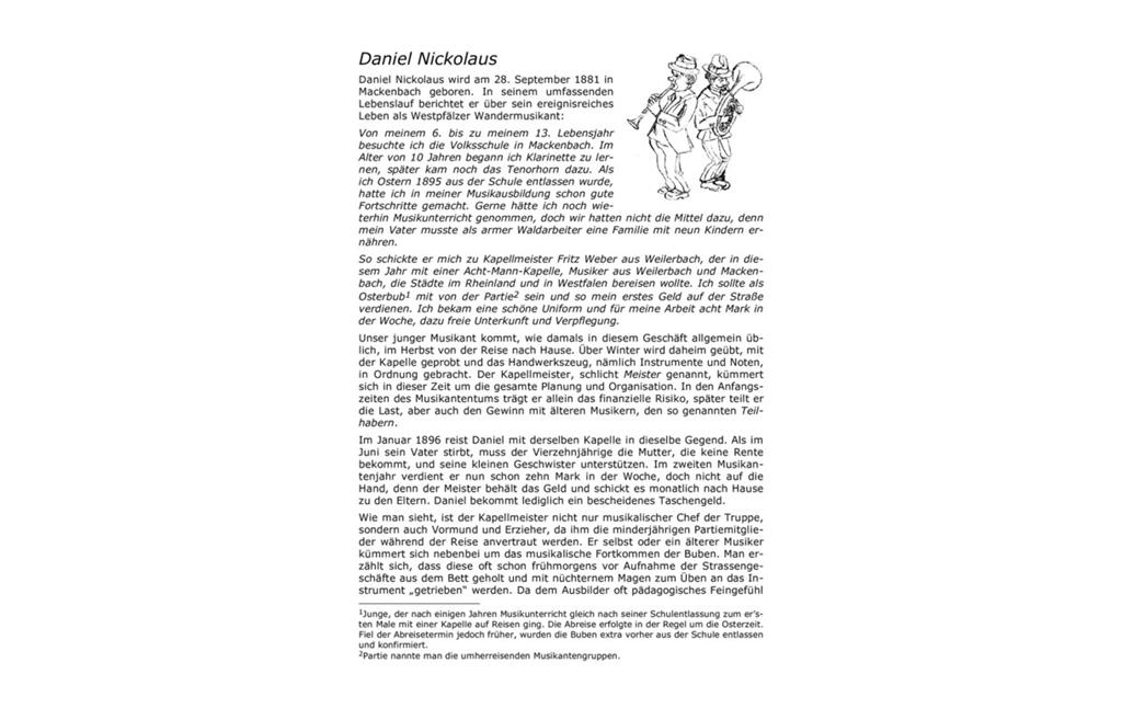 Daniel Nickolaus - Kurzbiografie eines Westpfälzer Wandermusikanten (o.J.)