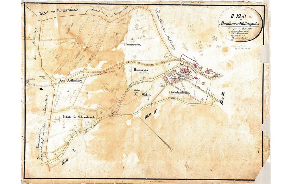 Historische Planzeichnung der Eisenhütte Abentheuer (1835)
