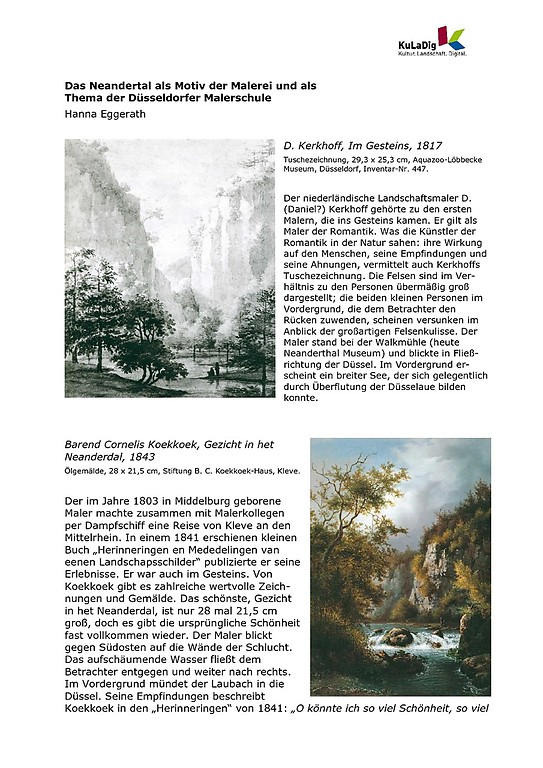 Aufsatz "Das Neandertal als Motiv der Malerei und als Thema der Düsseldorfer Malerschule" von Hanna Eggerath (2012/2013, PDF-Datei, 3,5 MB)