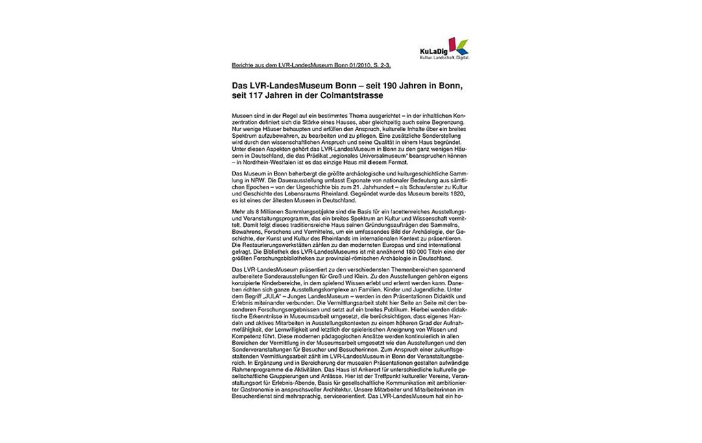Aufsatz von Dr. Gabriele Uelsberg zum LVR-LandesMuseum Bonn (PDF, 40 KB, 2011)