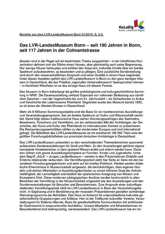 Aufsatz von Dr. Gabriele Uelsberg zum LVR-LandesMuseum Bonn (PDF, 40 KB, 2011)
