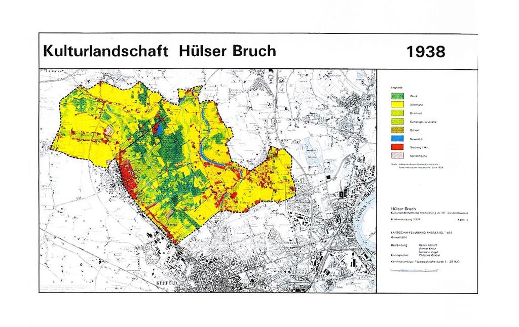 Karte mit den Landnutzungen im Bereich des Hülser Bruches bei Krefeld 1938