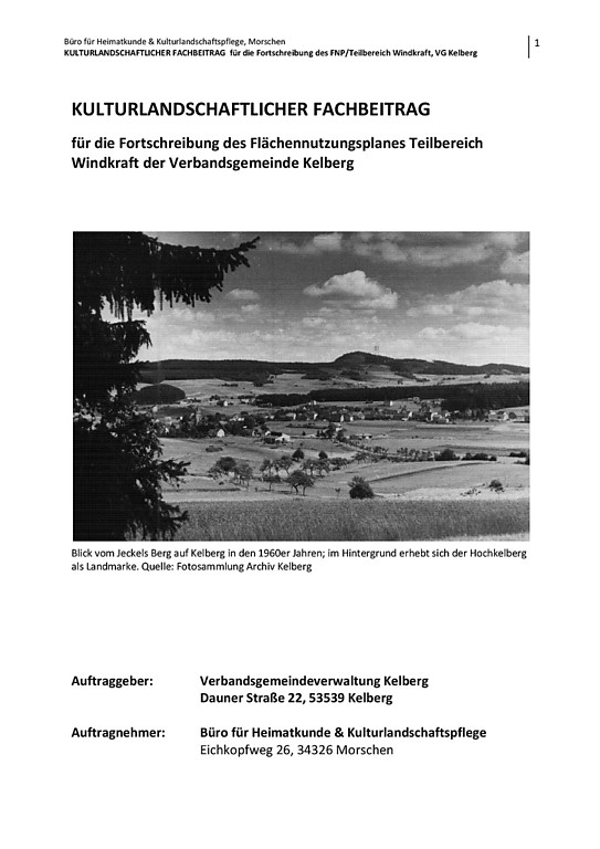 Kulturlandschaftlicher Fachbeitrag zur Fortschreibung des Flächennutzungsplans der Verbandsgemeinde Kelberg (2014)