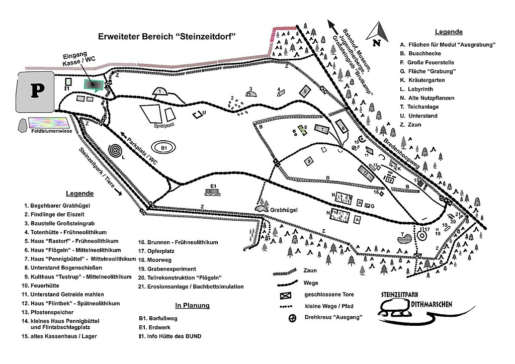 Lageplan des Steinzeitdorfes im Steinzeitpark Dithmarschen in Albersdorf (2014)