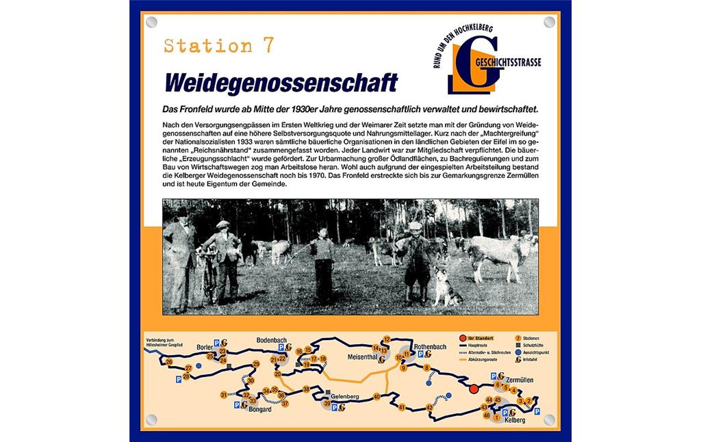 Schautafel der Geschichtsstraße Kelberg zur Weidegenossenschaft auf dem Fronfeld bei Zermüllen (Station 7)