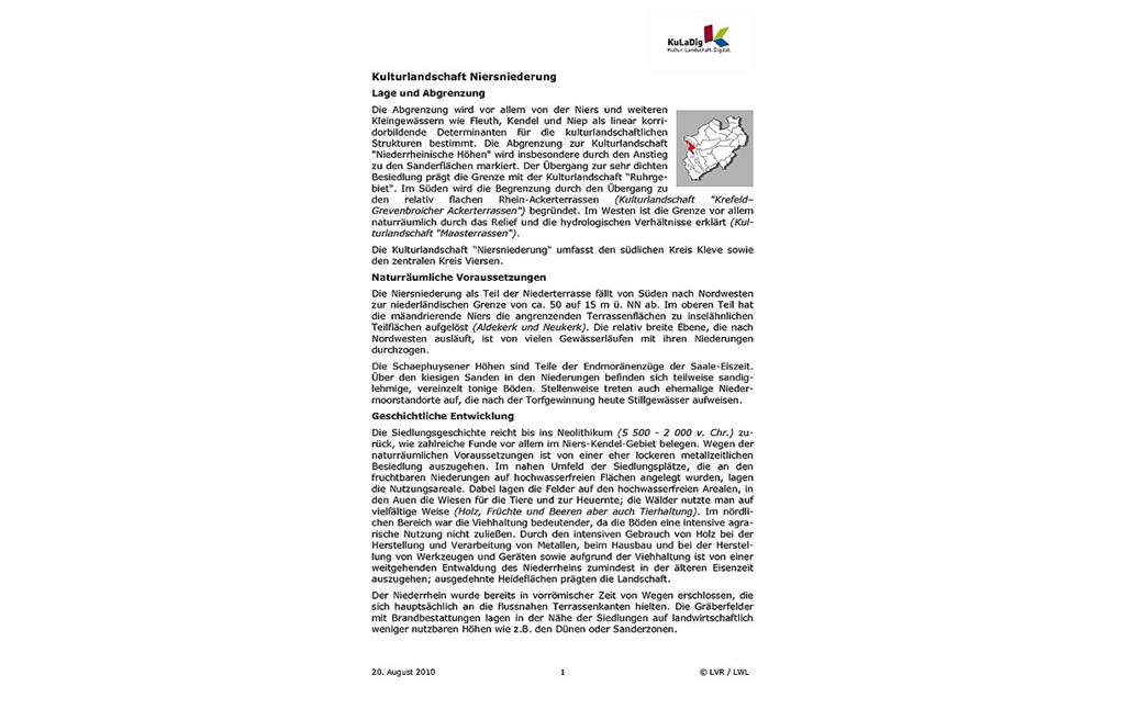 Beschreibender Text zur Kulturlandschaft "Niersniederung" in Nordrhein-Westfalen