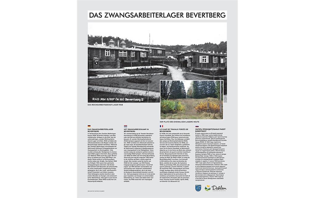 Bild 1: Die Erinnerungstafel zum Zwangsarbeiterlager Bevertberg.