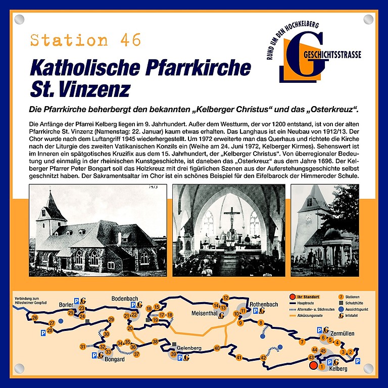 Schautafel der Geschichtsstraße Kelberg zur Katholischen Pfarrkirche St. Vinzenz in Kelberg (Station 46)
