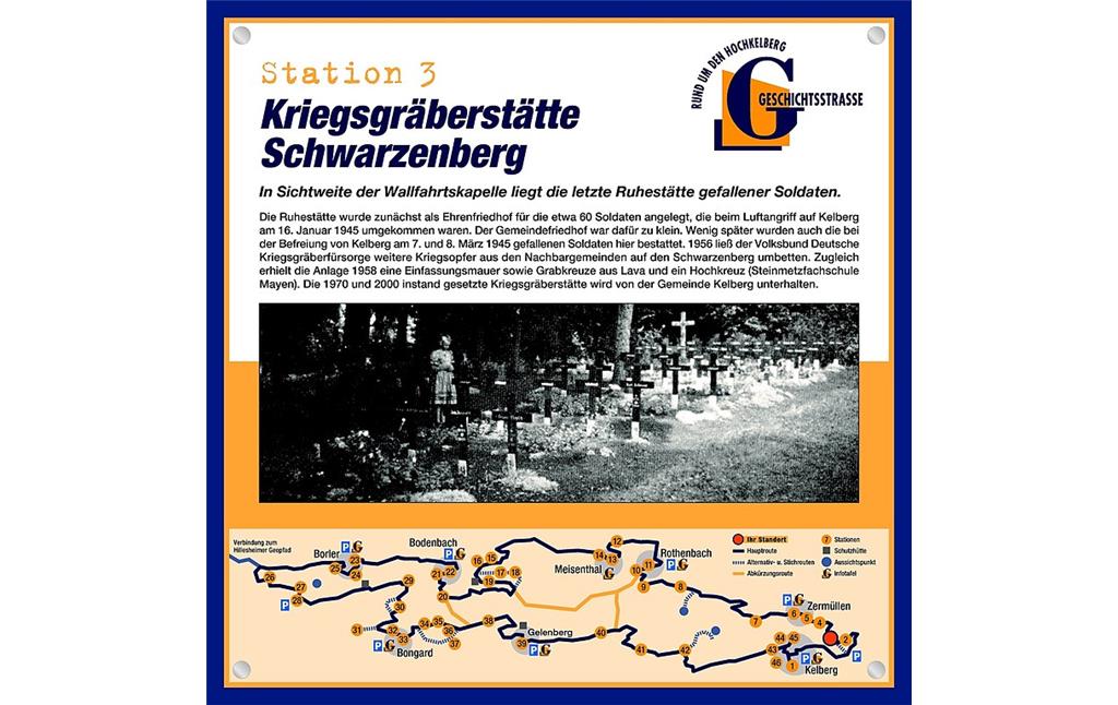 Schautafel der Geschichtsstraße Kelberg zur Kriegsgräberstätte Schwarzenberg (Station 3)