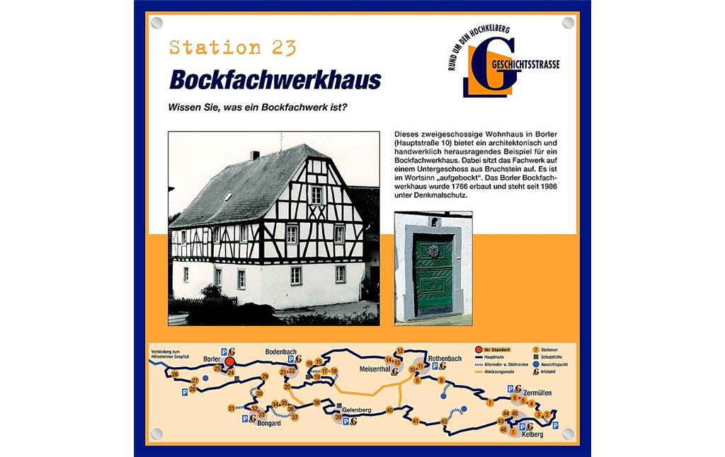 Schautafel der Geschichtsstraße Kelberg zum Bockfachwerkhaus in Borler (Station 23)