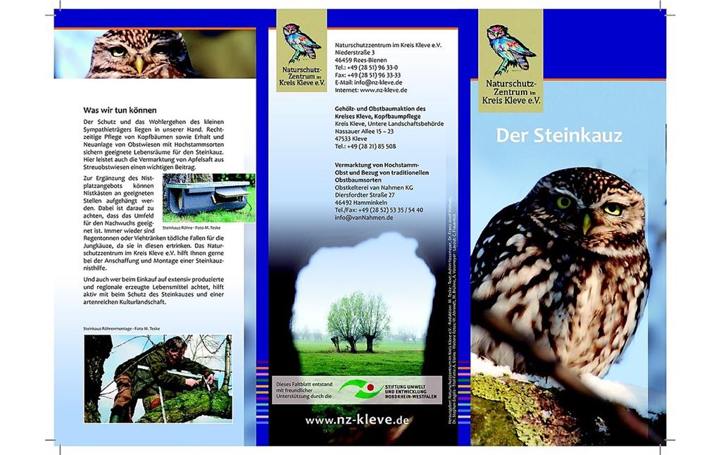 Flyer "Der Steinkauz" des Naturschutzzentrums im Kreis Kleve e.V. (PDF-Dokument, 2,7 MB, 2011).