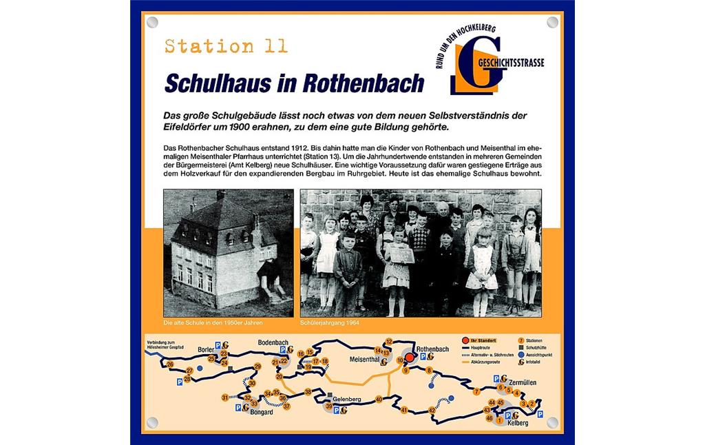 Schautafel der Geschichtsstraße Kelberg zum Schulhaus in Rothenbach (Station 11)